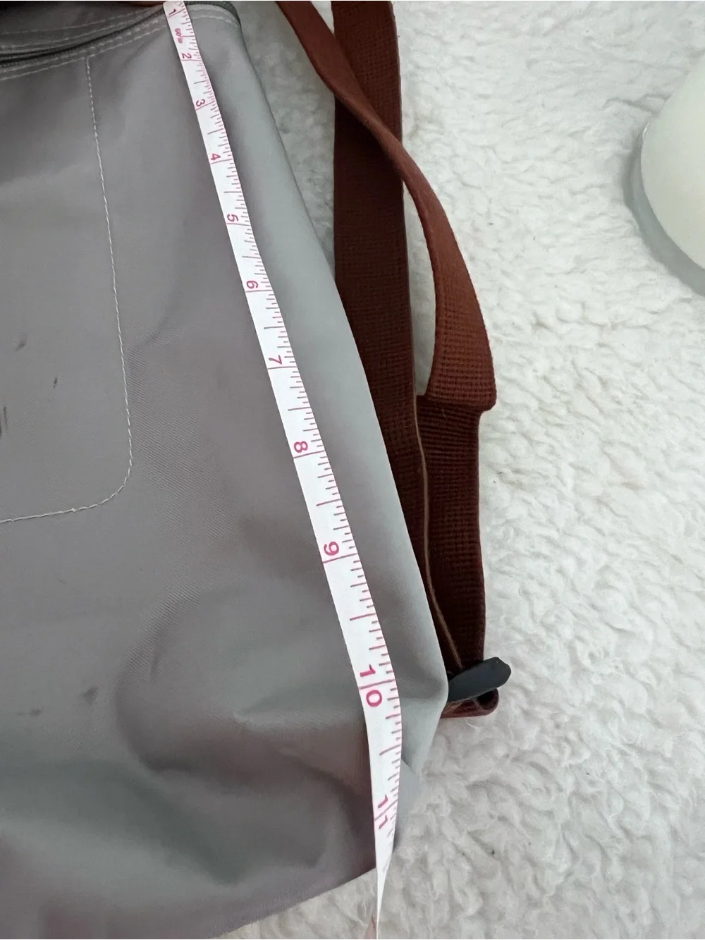 Longchamp Gray Backpack with Brown Trim and Straps medium
